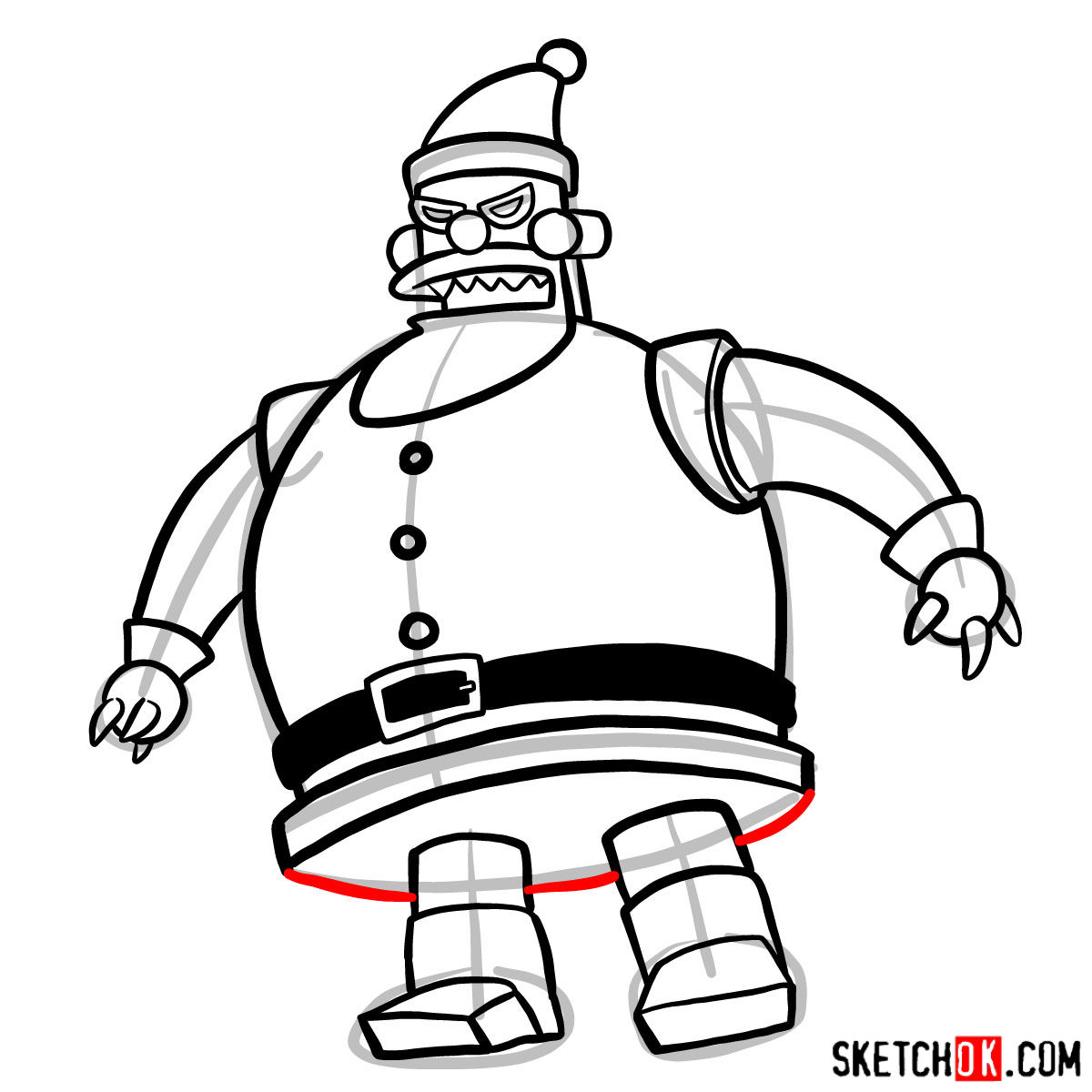 How to draw Robot Santa Claus - step 10